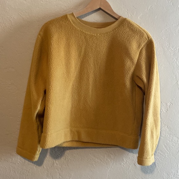 Everlane Long Sleeve Raglan Fleece Mustard Sweatshirt Crew Neck Fuzzy Soft S - Picture 1 of 6